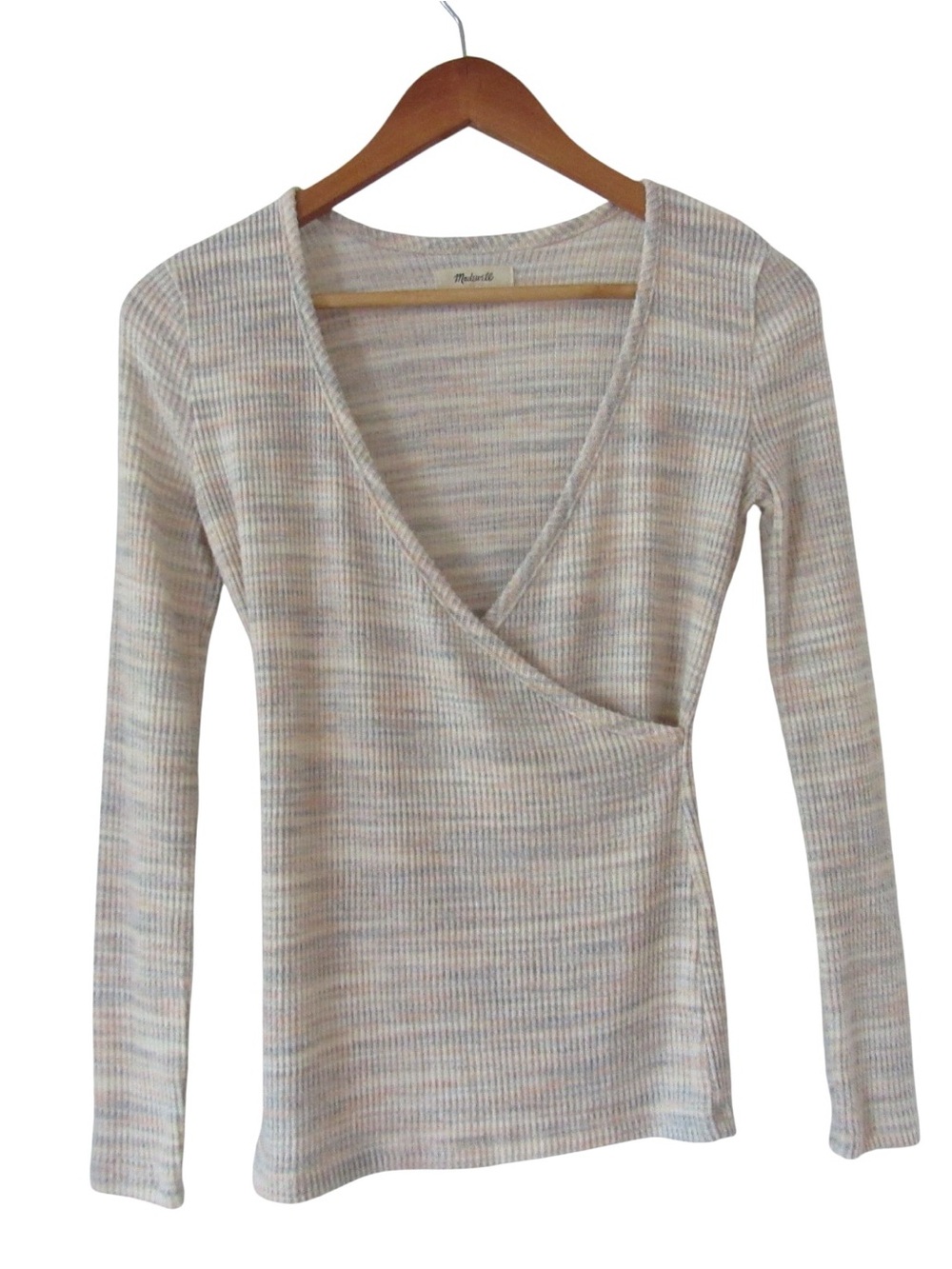 Madewell Spacedye Faux Wrap Top XXS Ribbed Knit V-Neck Long Sleeve Ballet Fairy